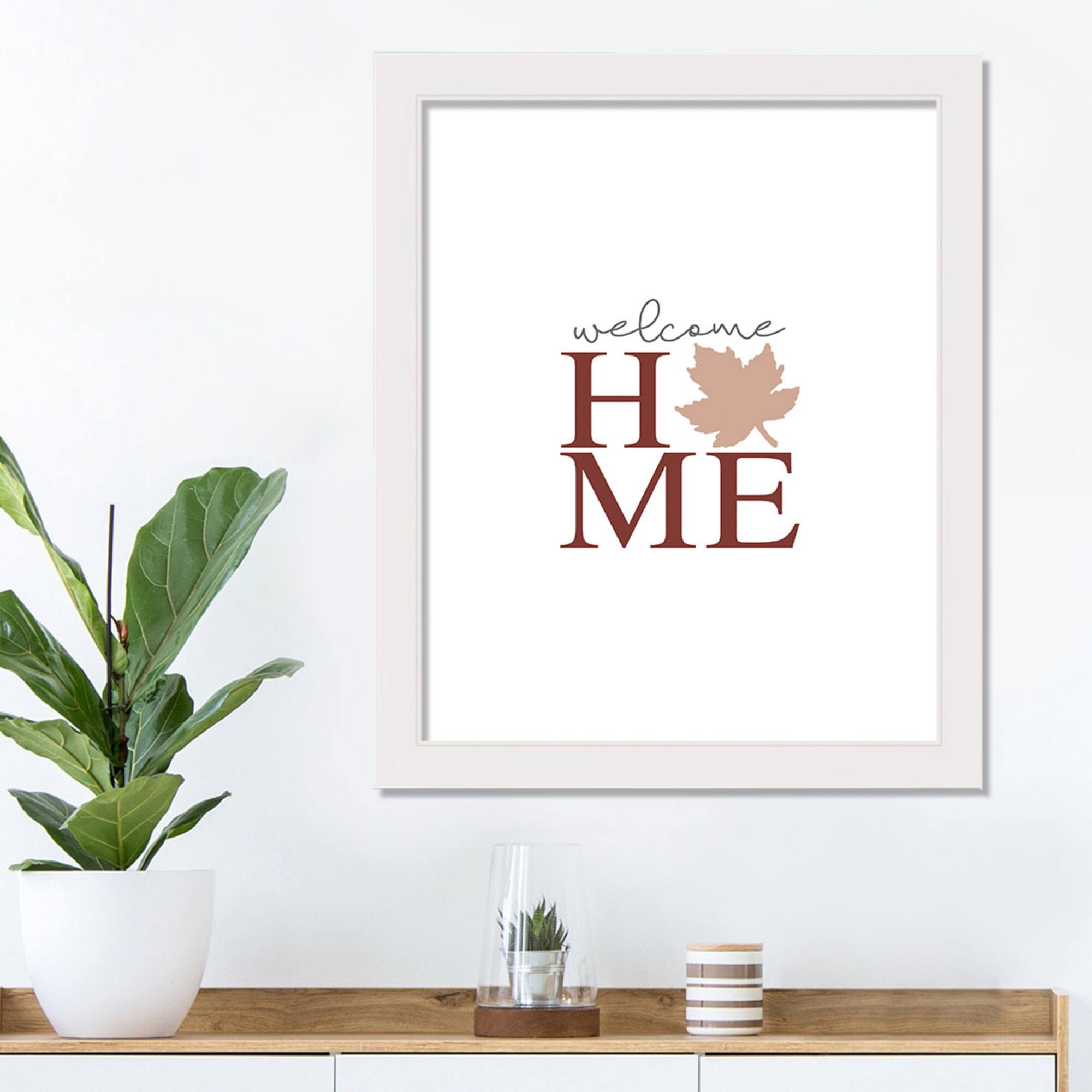 Welcome Home Leaf White Framed Print Wall Art